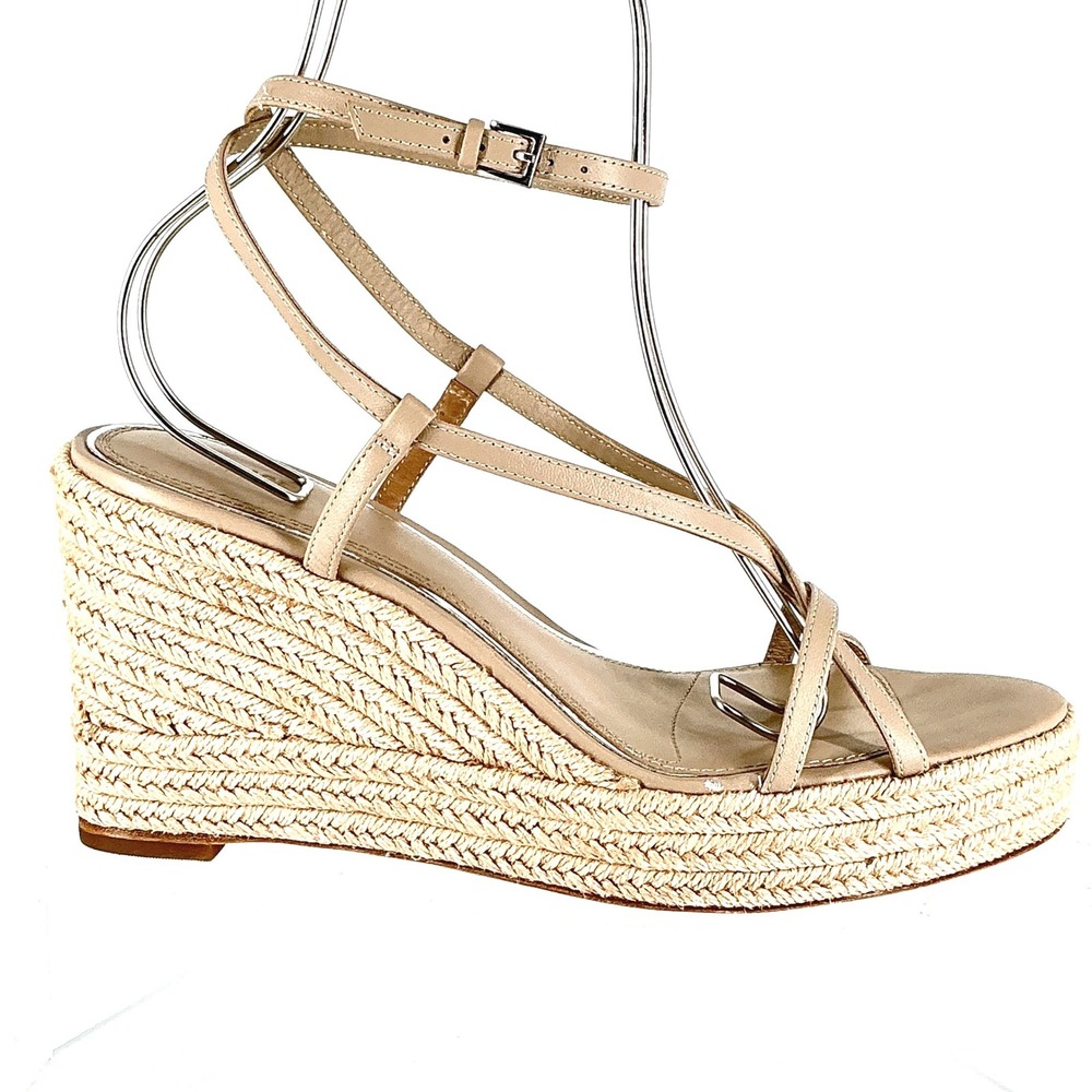 Paige Size 10 Strappy Espadrille Wedge Sandals Tan Leather Neutral Boho Marlowe